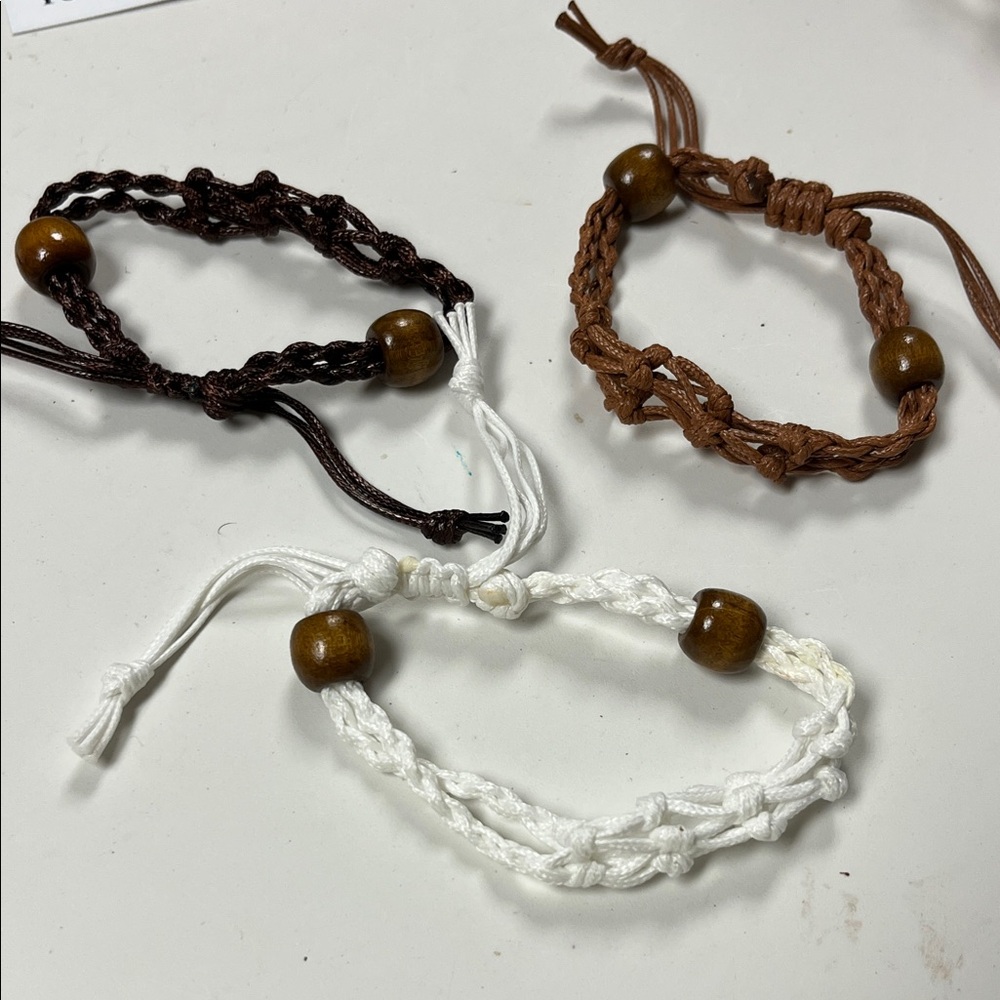 Braided Bracelet Set with Wooden Beads